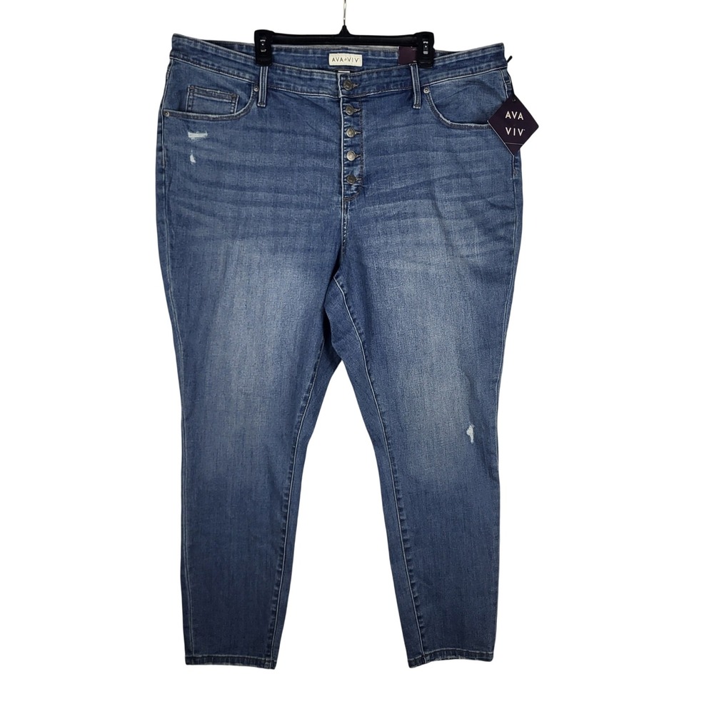 Ava & Viv Skinny Jeans Women 24W Blue High Rise Button Fly Stretch Denim Plus
